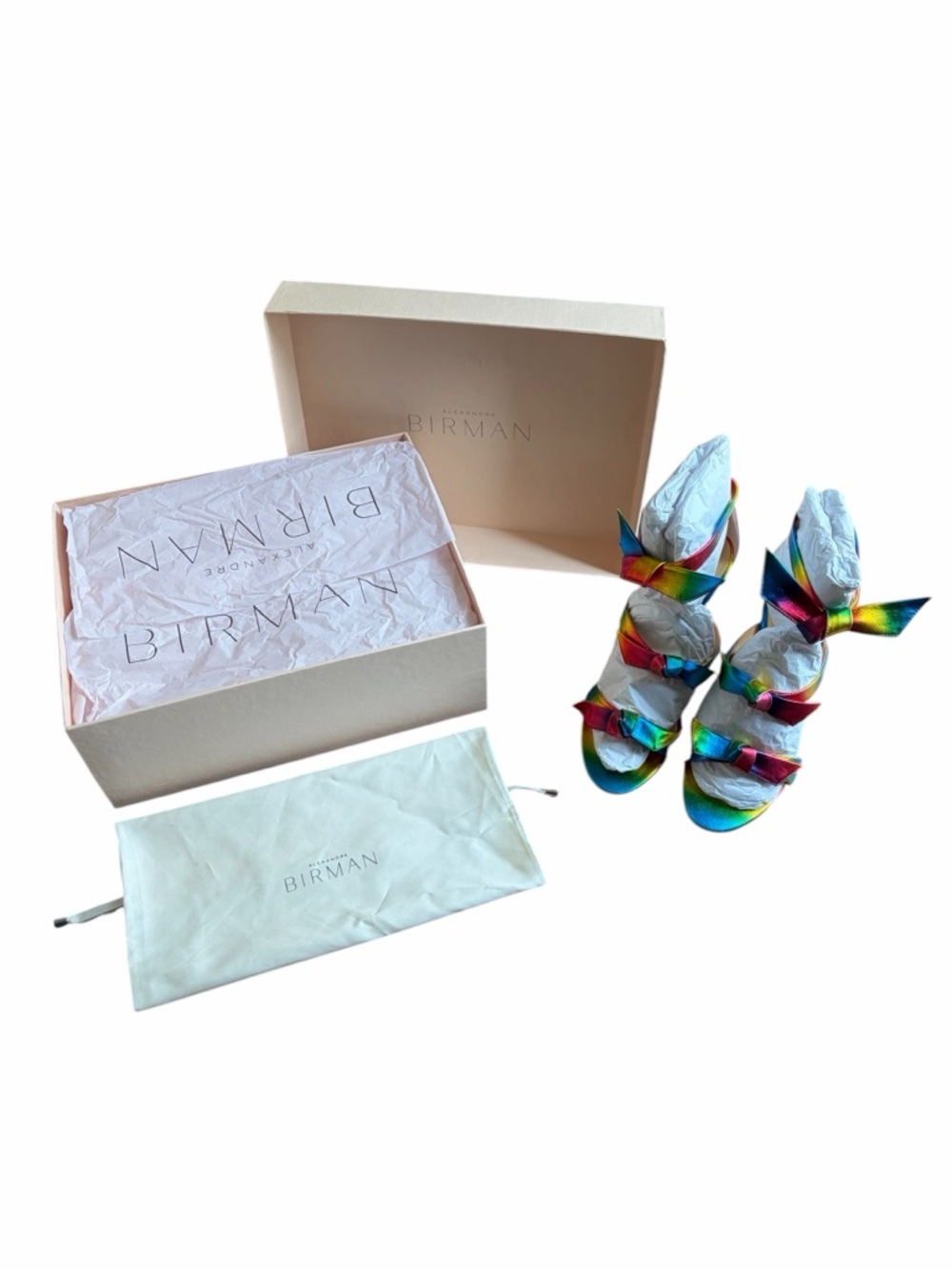 NIB Alexandre Birman Clarita Rainbow Metallic Platform Heels 37.5 Designer Lux